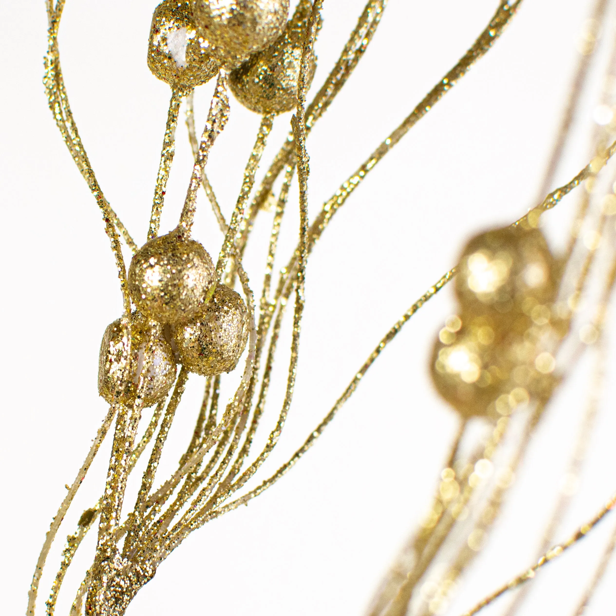 28" Glittered Ball Twig Spray: Gold