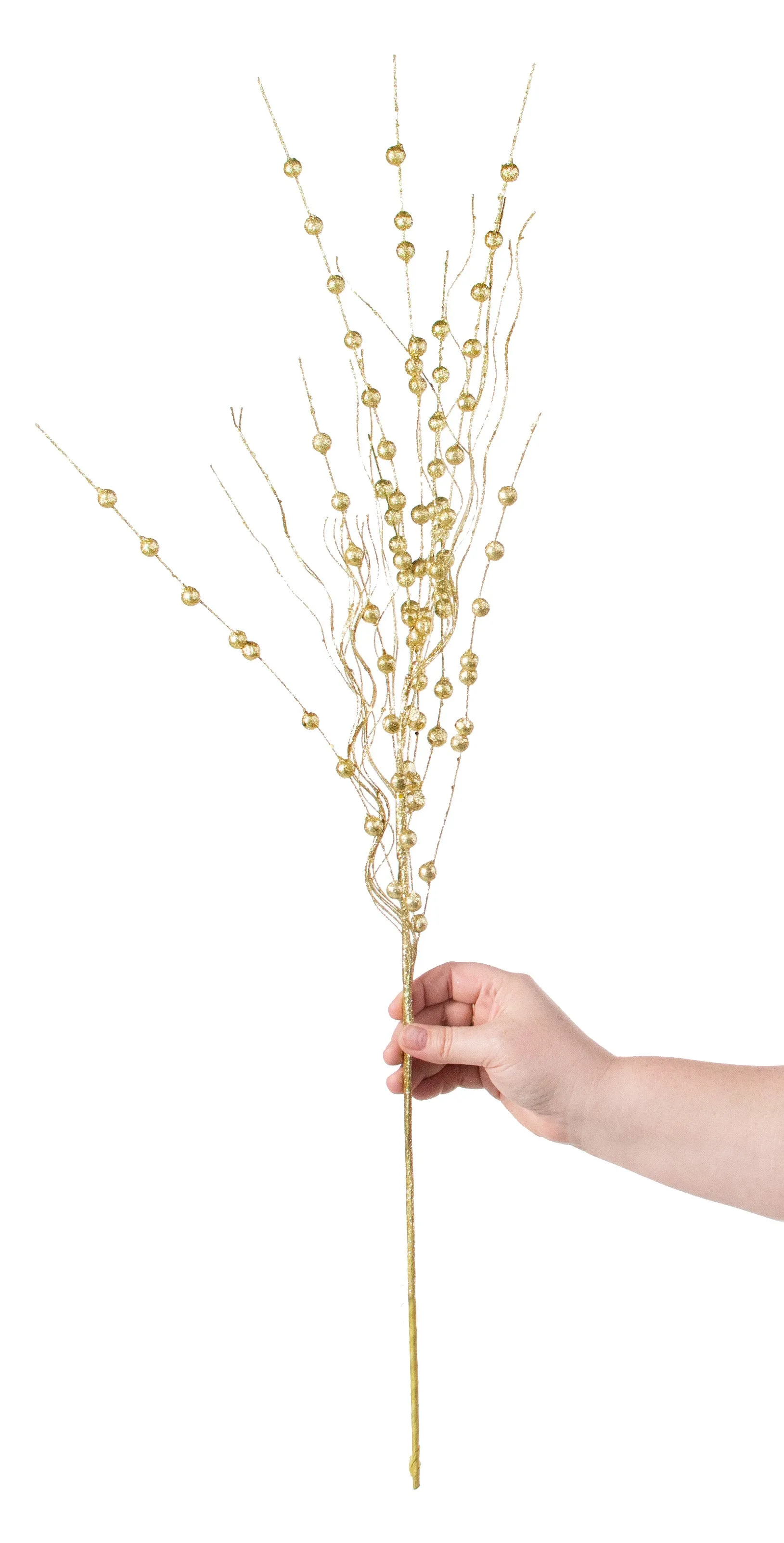 28" Glittered Ball Twig Spray: Gold