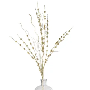 28" Glittered Ball Twig Spray: Gold