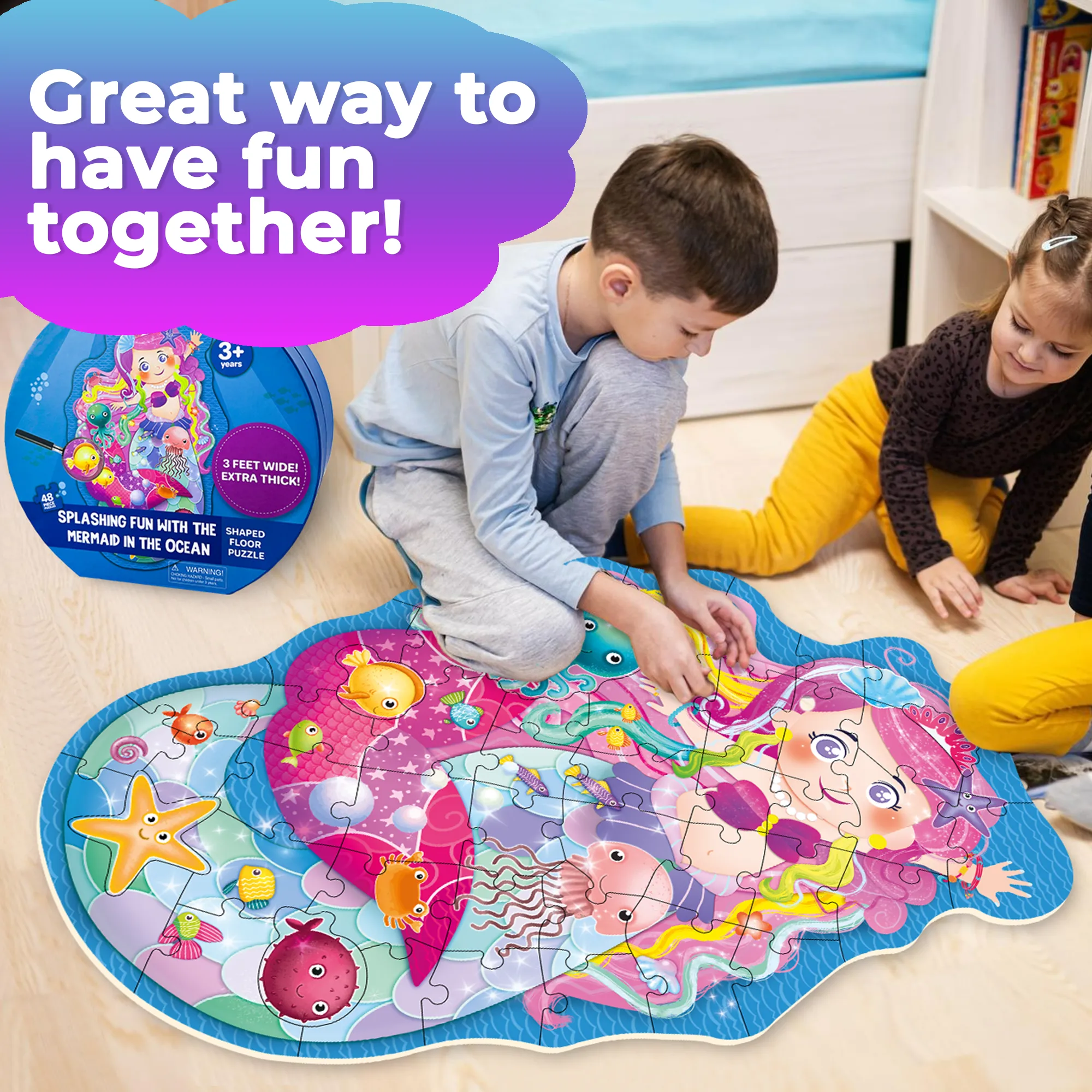 2x3 FT Shaped Giant Puzzles for Kids Ages 3-6 | Mermaid