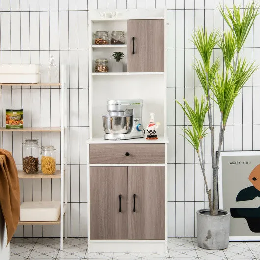 3-Door 71 Inch Kitchen Buffet Pantry Storage Cabinet with Hutch and Adjustable Shelf-White