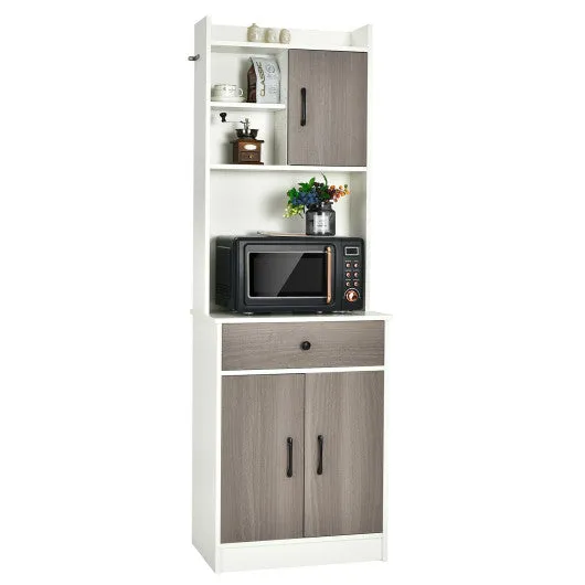 3-Door 71 Inch Kitchen Buffet Pantry Storage Cabinet with Hutch and Adjustable Shelf-White