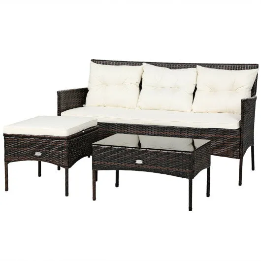 3 Pieces Patio Furniture Sectional Set with 5 Cozy Seat and Back Cushions-White