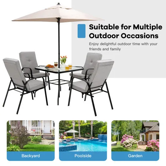 35 Inch Patio Dining Square Tempered Glass Table with Umbrella Hole