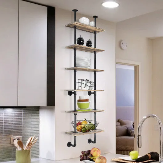 6-Tier Industrial Wall Mounted Pipe Shelves