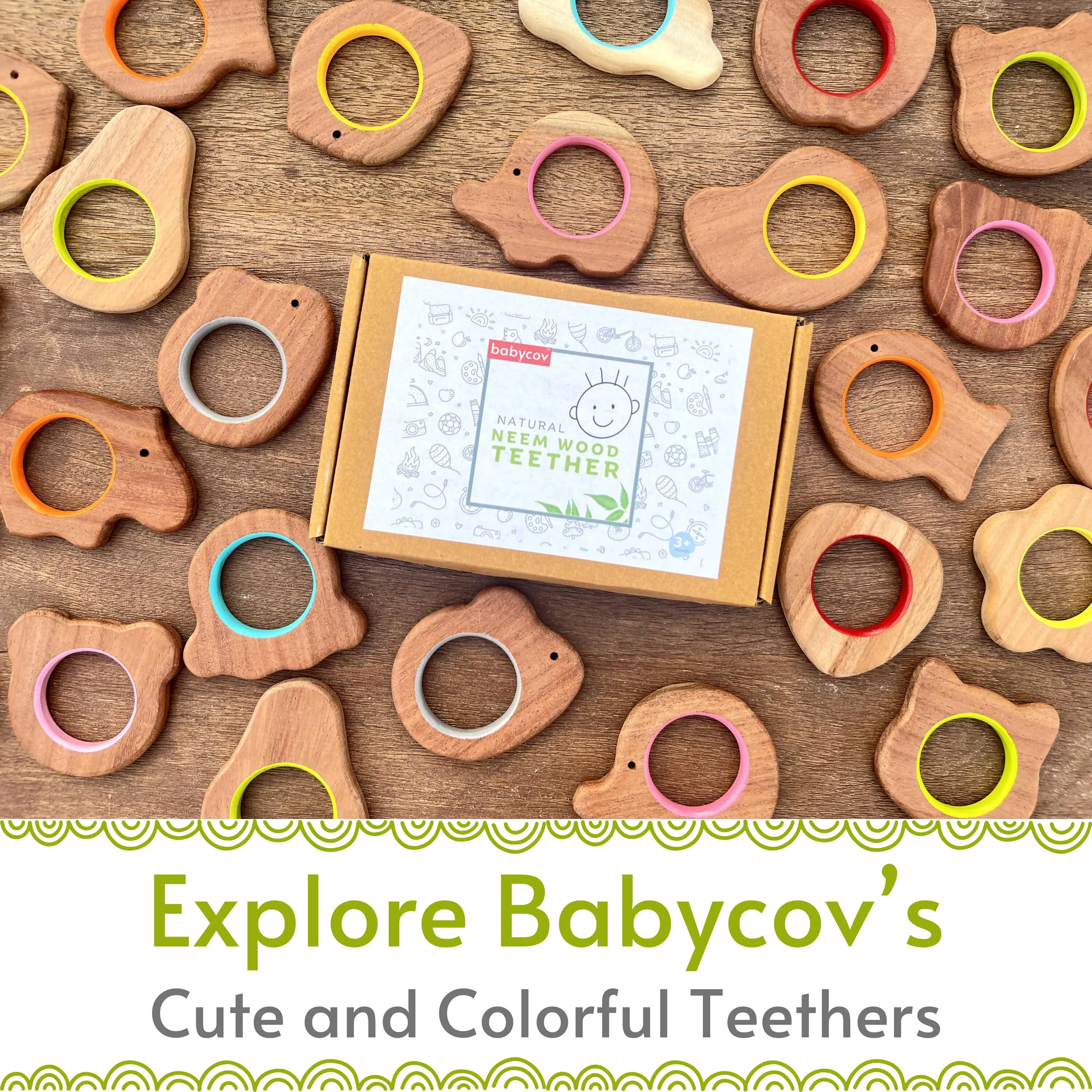 Babycov Cute Cloud and Sun Natural Neem Wood Teethers for Babies | Natural and Safe | Goodness of Organic Neem Wood | Both Chewing and Grasping Toy | Set of 2 (Age 4  Months)