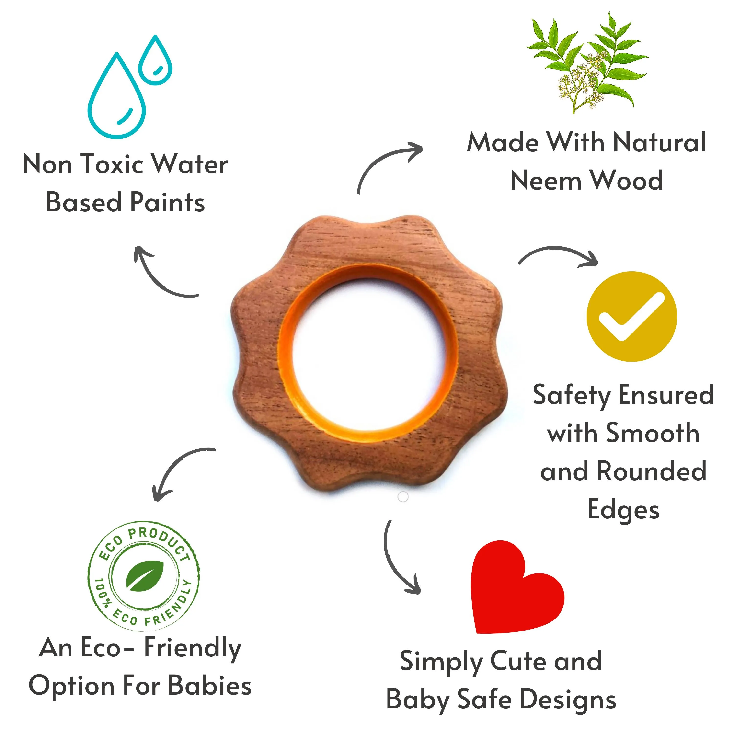 Babycov Cute Cloud and Sun Natural Neem Wood Teethers for Babies | Natural and Safe | Goodness of Organic Neem Wood | Both Chewing and Grasping Toy | Set of 2 (Age 4  Months)