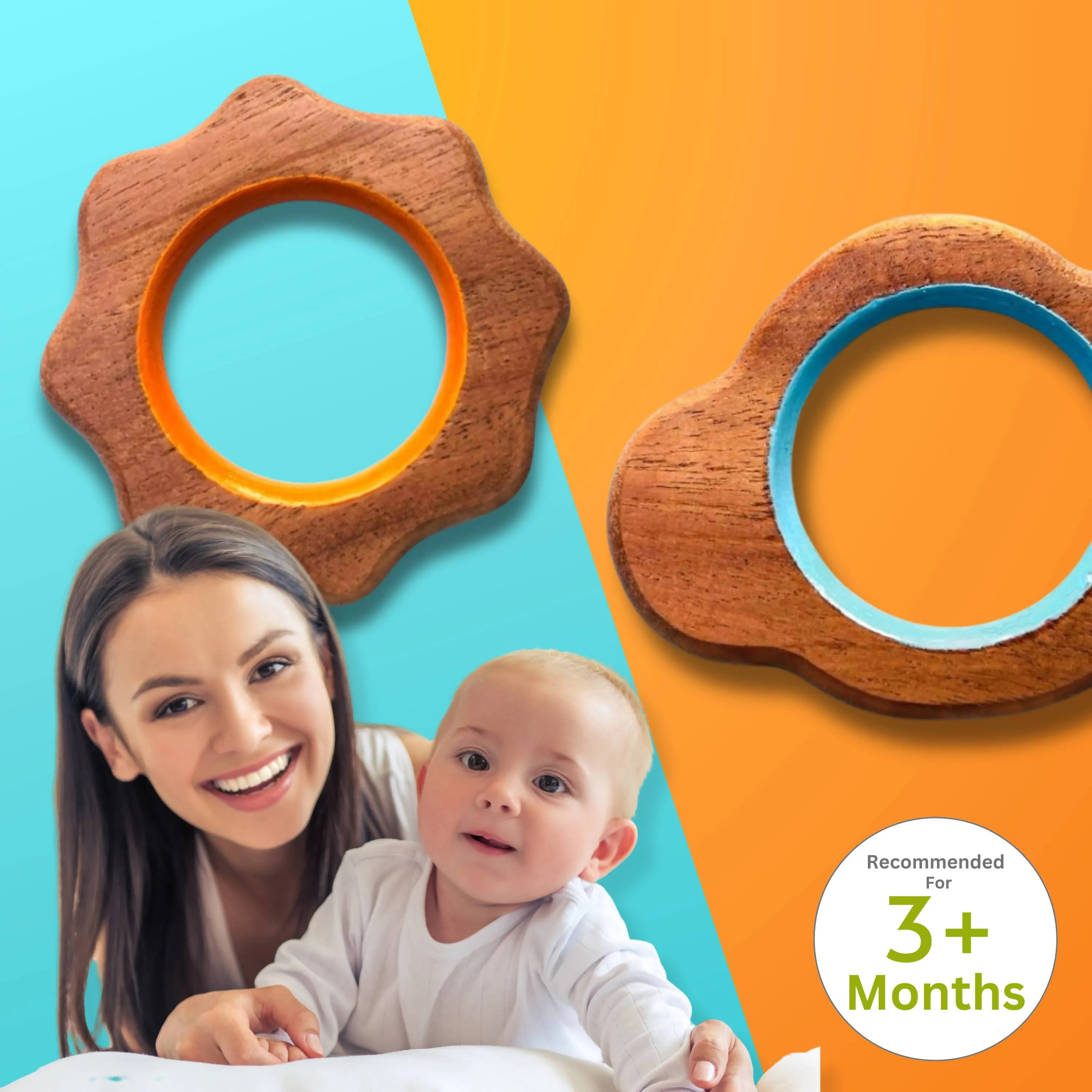 Babycov Cute Cloud and Sun Natural Neem Wood Teethers for Babies | Natural and Safe | Goodness of Organic Neem Wood | Both Chewing and Grasping Toy | Set of 2 (Age 4  Months)