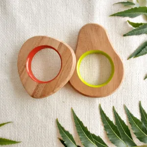 BABYCOV Cute Pear and Strawberry Natural Neem Wood Teethers for Babies | Natural and Safe | Goodness of Organic Neem Wood | Both Chewing and Grasping Toy | Set of 2 (Age 4  Months)