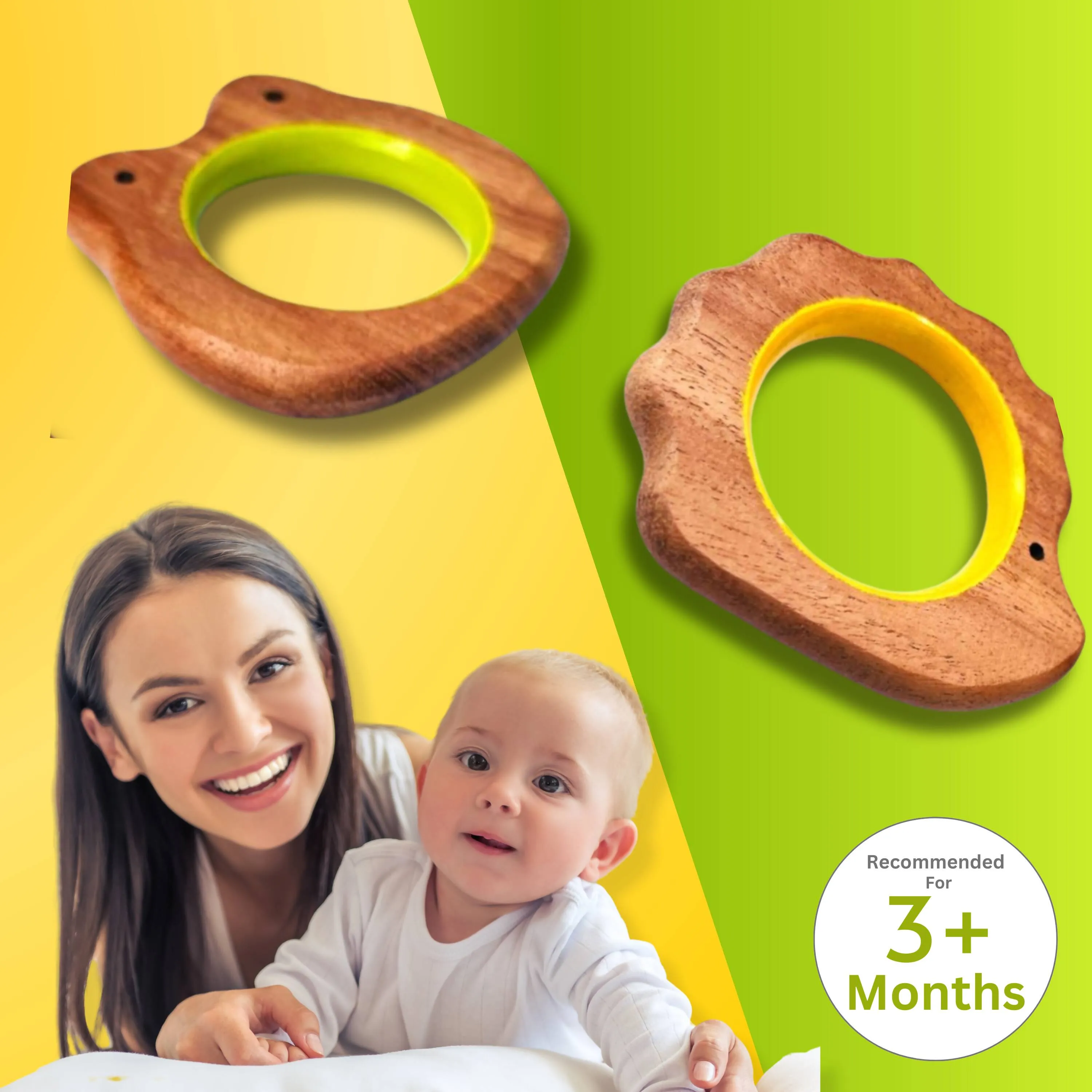 Babycov CuteFrog and Porcupine Natural Neem Wood Teethers for Babies | Natural and Safe | Goodness of Organic Neem Wood | Both Chewing and Grasping Toy | Set of 2 (Age 4  Months)