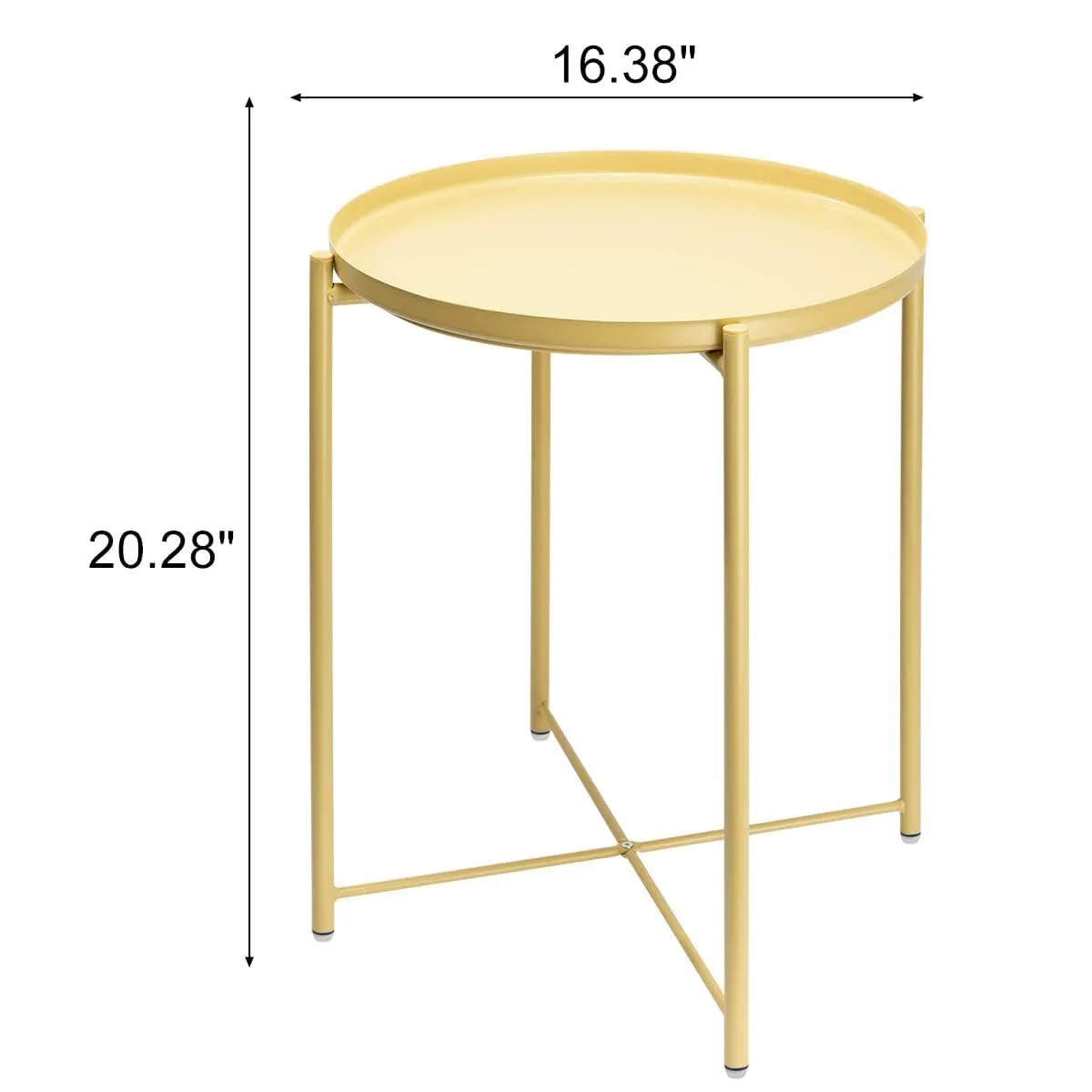 CERBIOR Tray End Table, Round Metal Tray Table Side Sofa Table Anti-Rust and Waterproof Outdoor & Indoor Snack Table Accent Coffee Table Pale Yellow