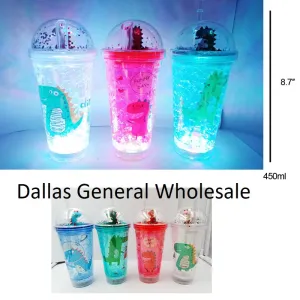 Flashing Light Up Dino Cups w/ Straw Wholesale