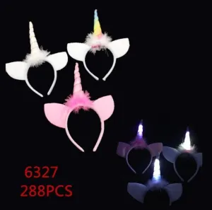 Fluffy Light Up Unicorn Headbands Wholesale