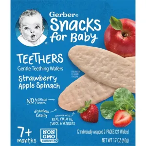 Gerber Gentle teething wafers for babies, Strawberry, Apple & Spinach - 48gms, 7 months