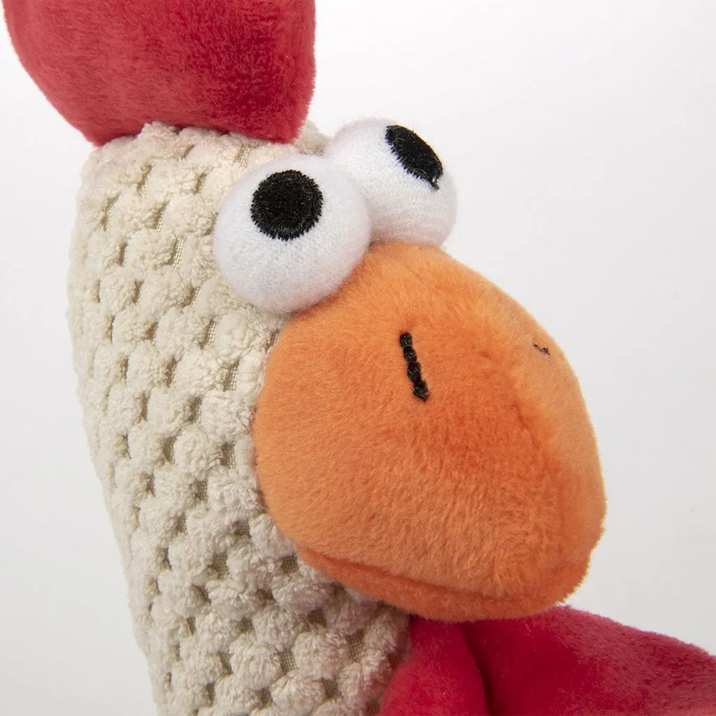 GoDog Checkers Skinny Brown Rooster Plush Squeaker Dog Toy