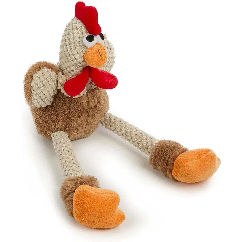 GoDog Checkers Skinny Brown Rooster Plush Squeaker Dog Toy