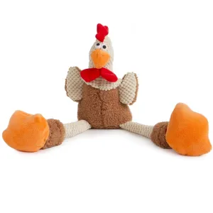 GoDog Checkers Skinny Brown Rooster Plush Squeaker Dog Toy