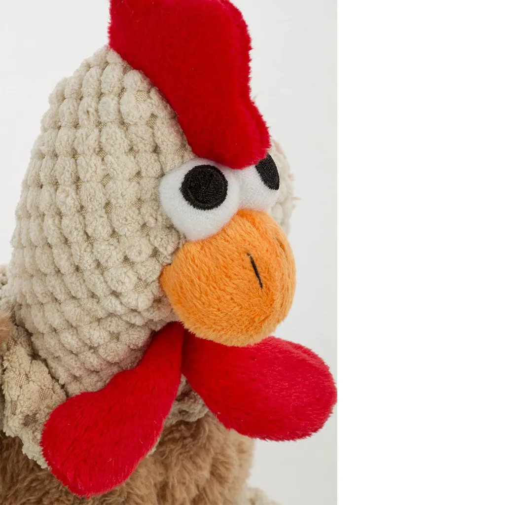 GoDog Checkers Skinny Brown Rooster Plush Squeaker Dog Toy