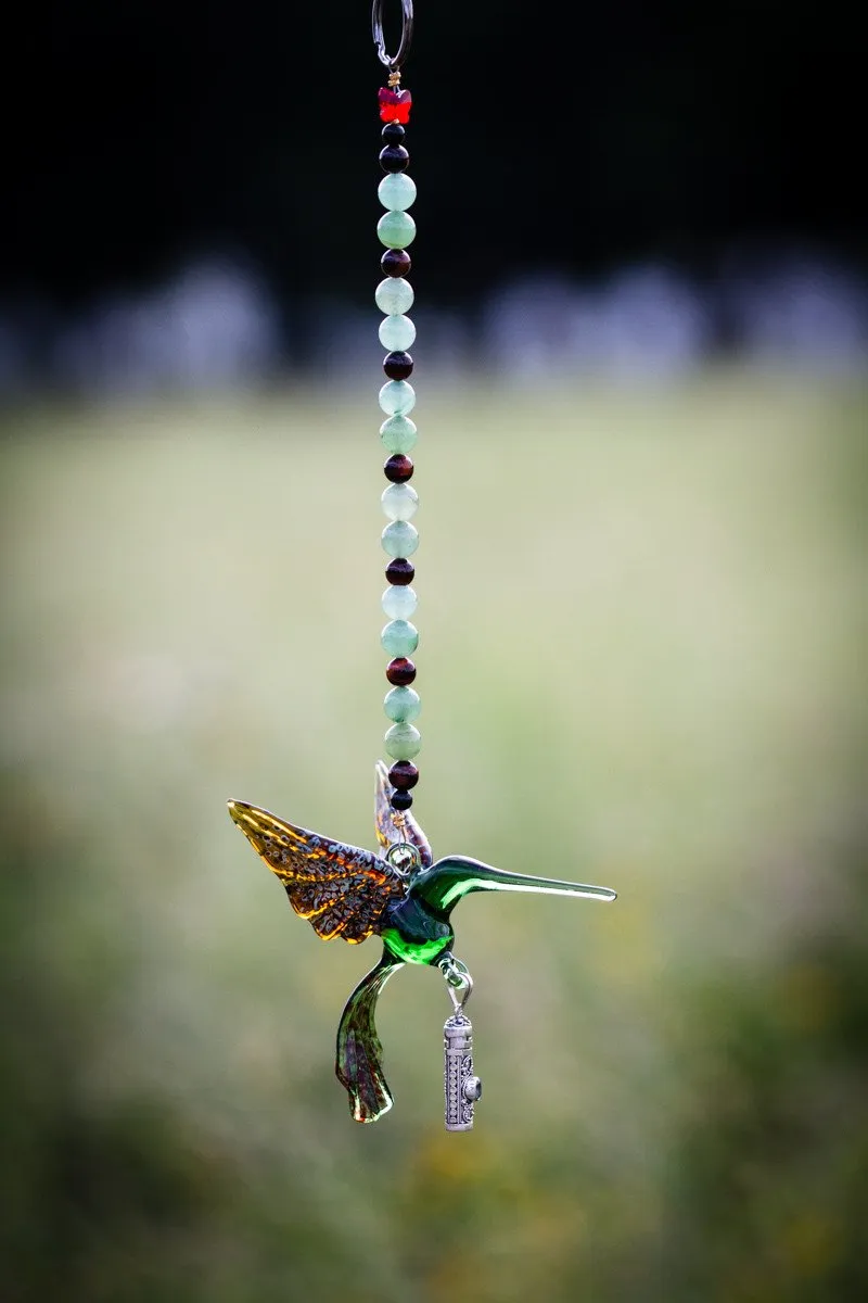 Green and Tan Hummingbird with Keepsake Urn