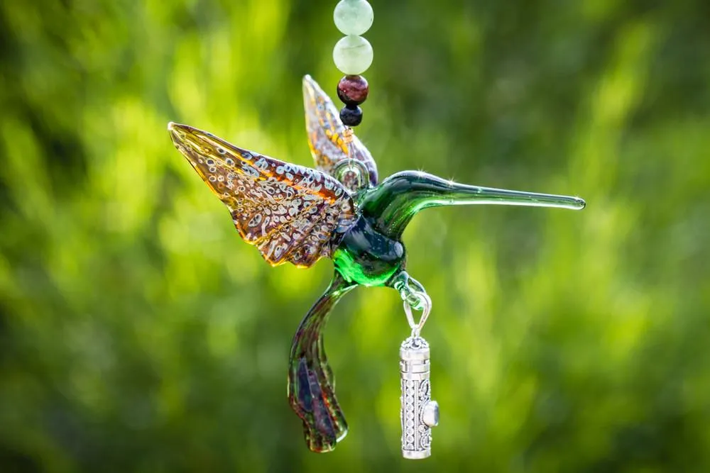 Green and Tan Hummingbird with Keepsake Urn