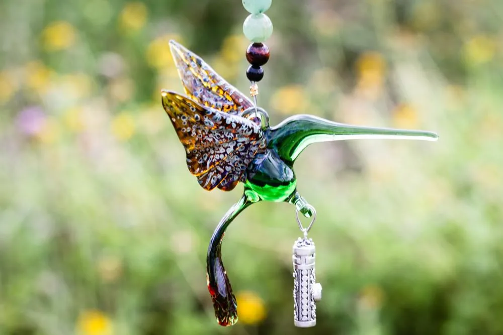 Green and Tan Hummingbird with Keepsake Urn