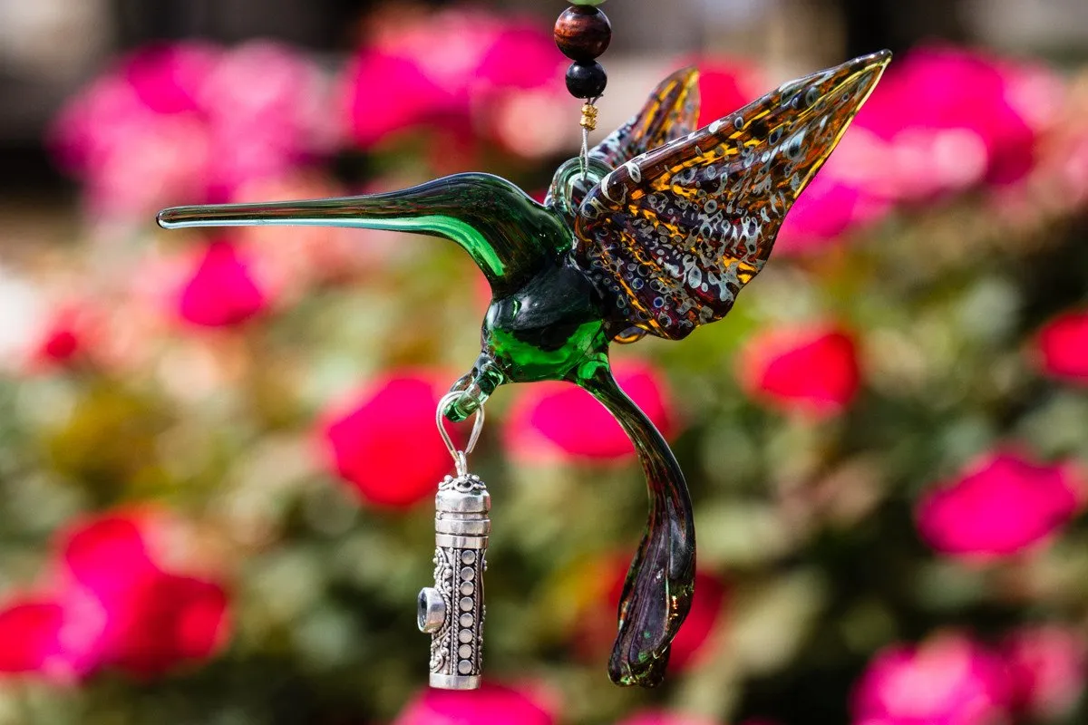 Green and Tan Hummingbird with Keepsake Urn