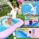 Inflatable Sprinkler Pool,4 in 1 Unicorn Splashing Kiddie Pool 69'' Kids Large Splash Play Mat for Summer Outdoor Garden Family Party Backyard Water Fun Toy Gifts