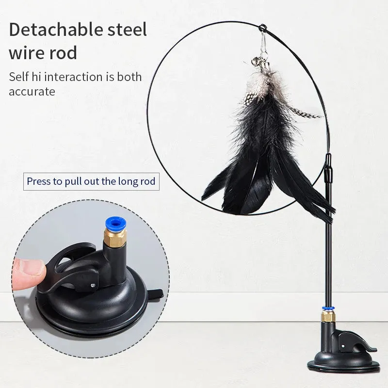 Interactive Cat Feather Toy: Hands-Free Feather Teaser Wand with Suction Cup for Engaging Playtime