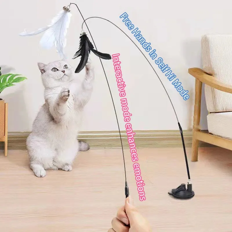 Interactive Cat Feather Toy: Hands-Free Feather Teaser Wand with Suction Cup for Engaging Playtime