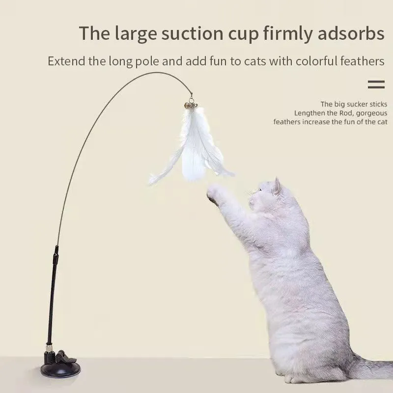 Interactive Cat Feather Toy: Hands-Free Feather Teaser Wand with Suction Cup for Engaging Playtime