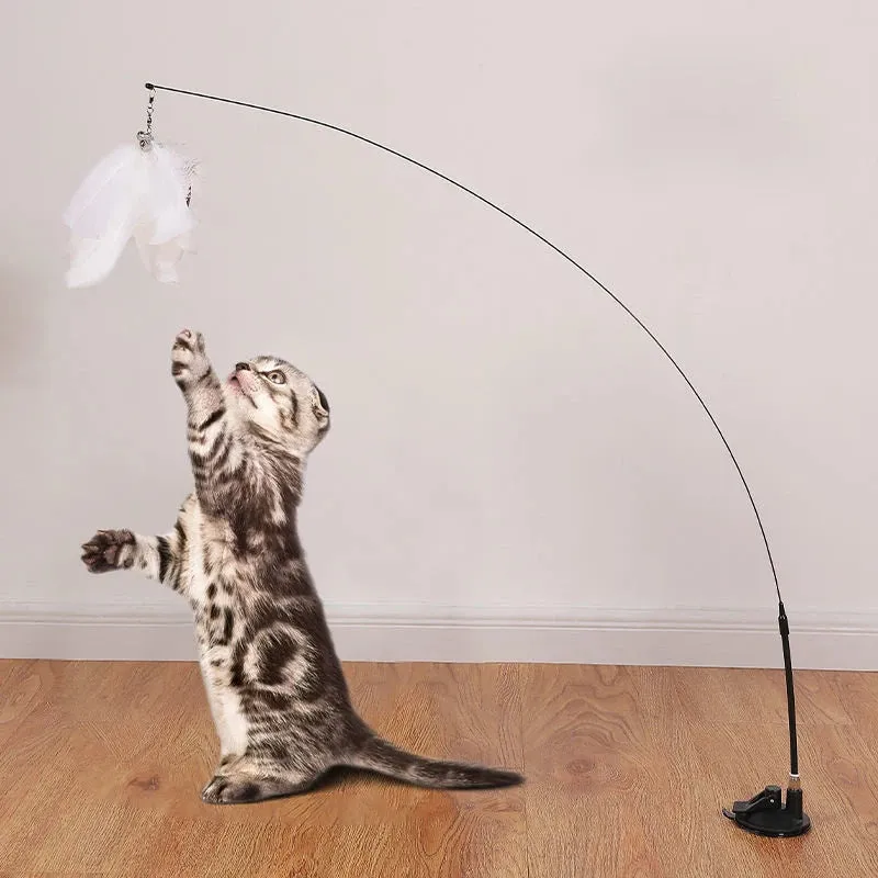 Interactive Cat Feather Toy: Hands-Free Feather Teaser Wand with Suction Cup for Engaging Playtime