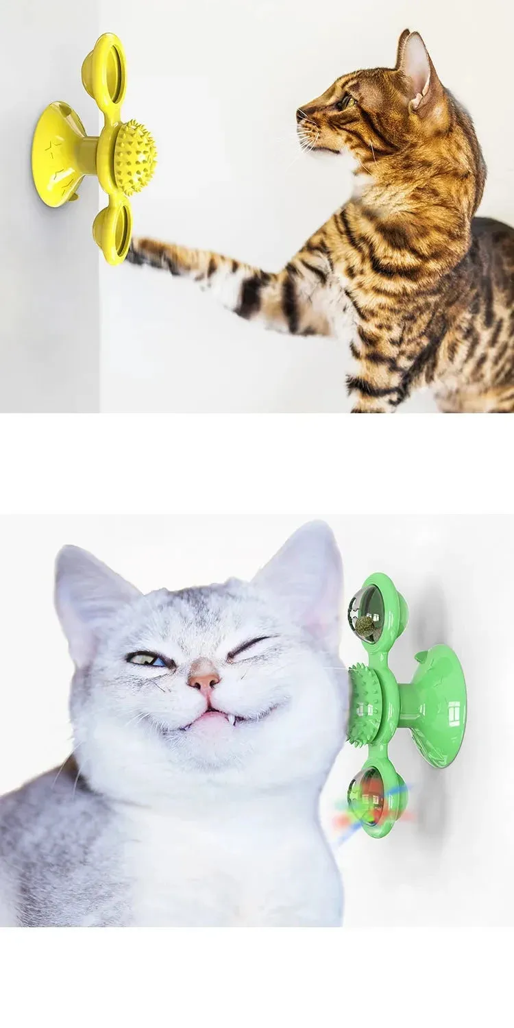 Interactive Windmill Cat Toy with Freeze-Dried Catnip