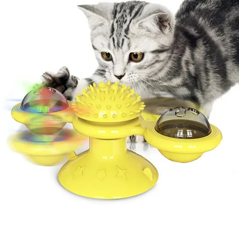 Interactive Windmill Cat Toy with Freeze-Dried Catnip