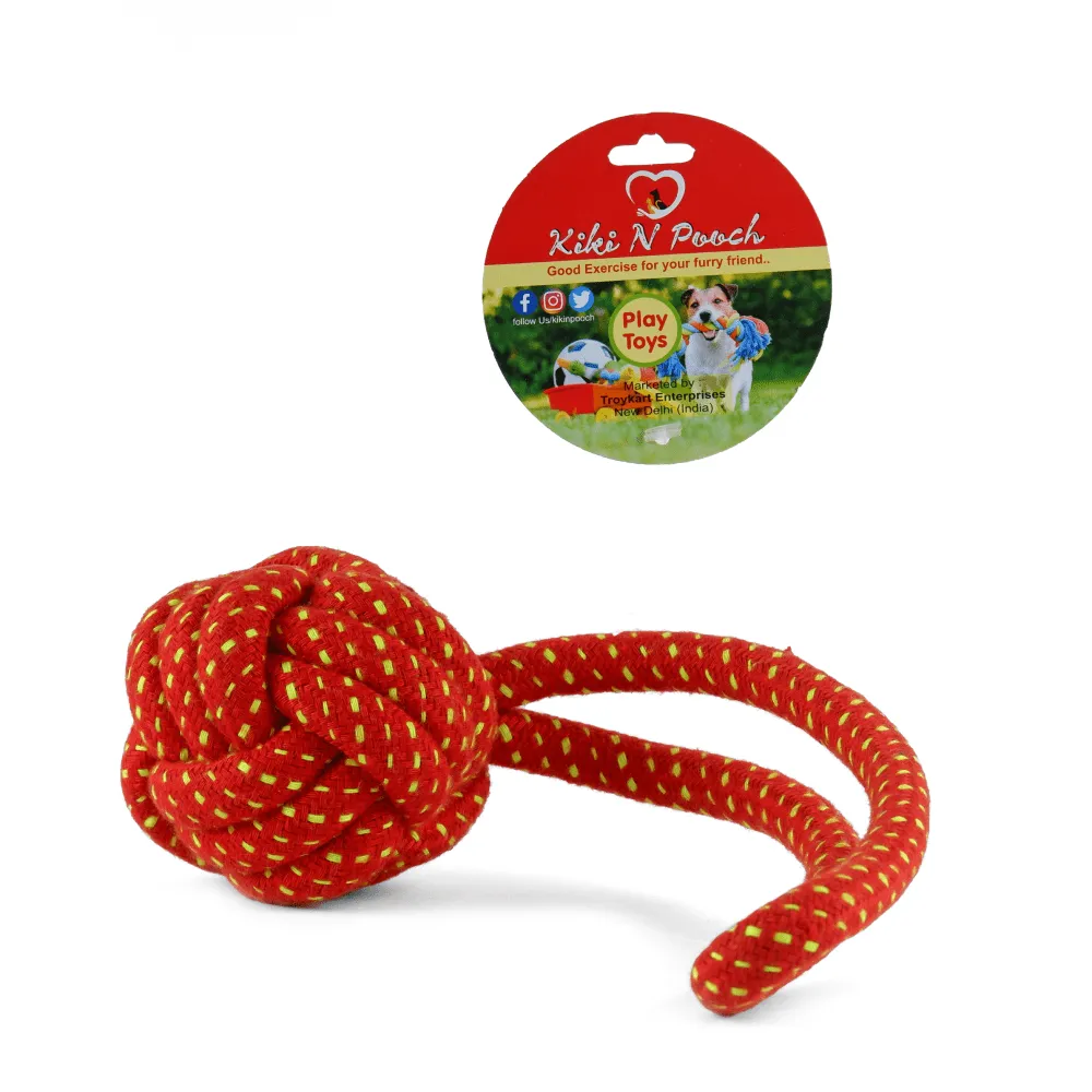 Kiki N Pooch Rope Handle Ball Toy for Dogs (Assorted)