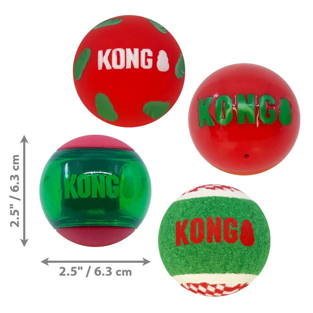 KONG Holiday Occasions Dog Toy Balls, Medium, 4-pack