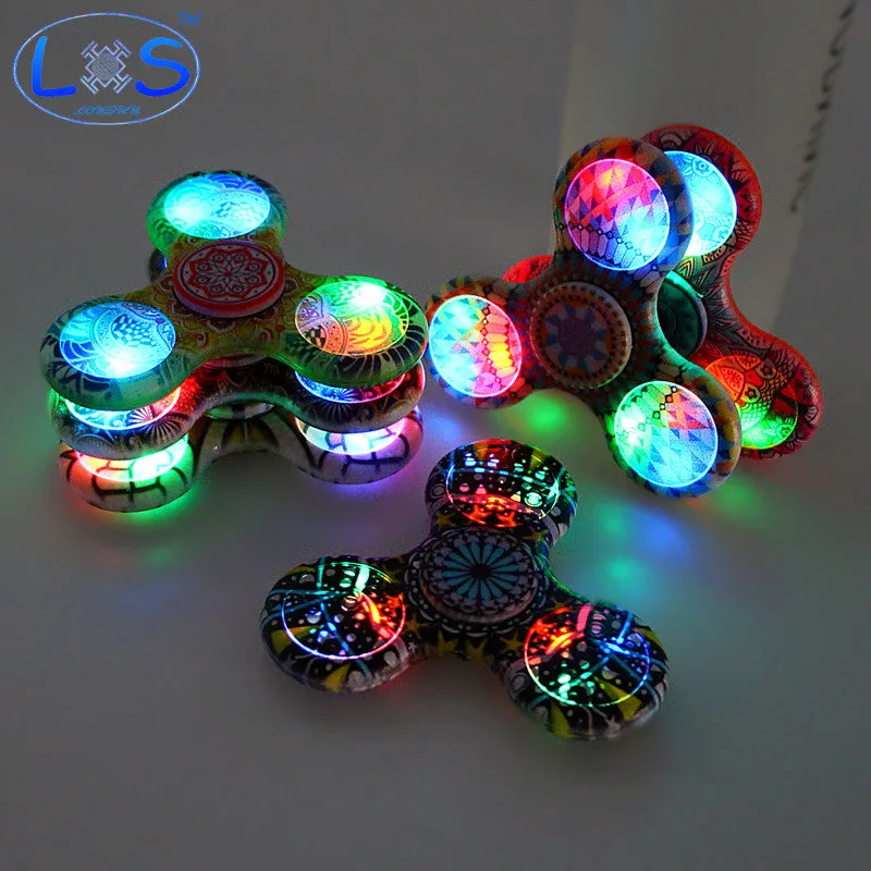 (LONSUN)Kaleidoscope color Creative Fidget Spinner LED ABS Plastic EDC Toys Hand Spinner LED Spinning Top Anti Stress Toys