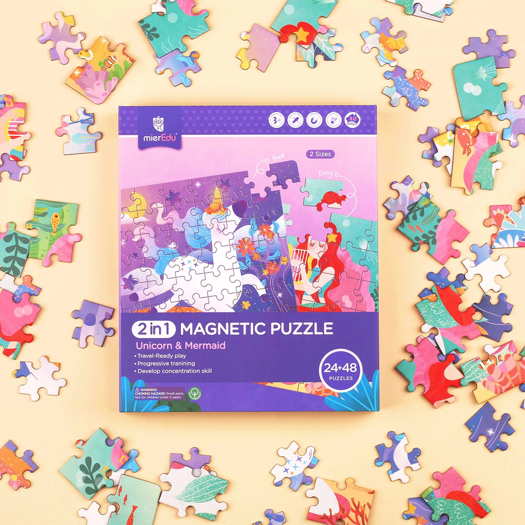 Mieredu 2 In 1 Magnetic Puzzle - Unicorn & Mermaid