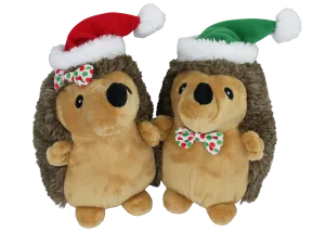 Multipet Holiday Hedgehog w/ Bowtie & Santa Hat Dog Toy, Assorted Colors