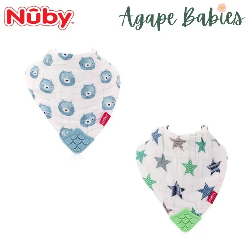 Nuby Muslin Bandana Bibs W/Teether - Business Wear Star & Bi-Polar Bears