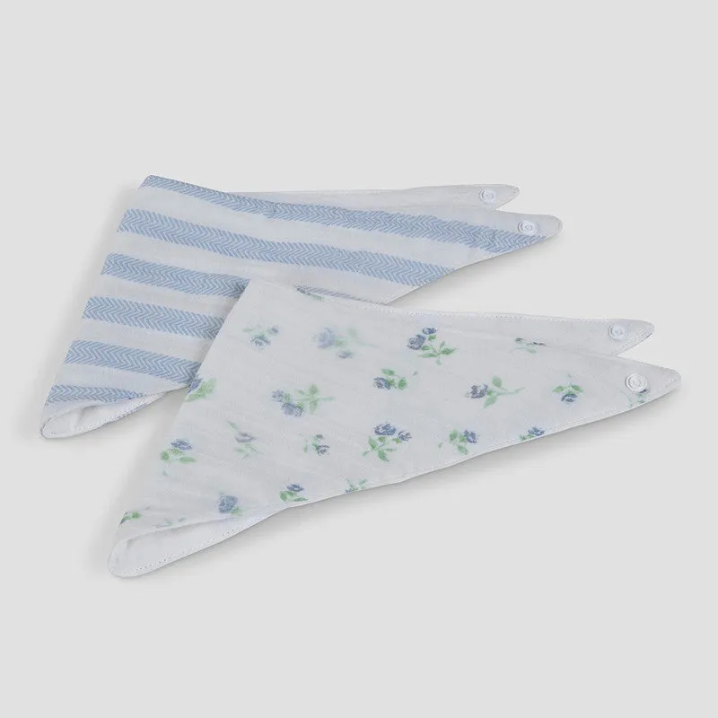 Organic Muslin Cotton Baby Burp Cloths | Roses Blue | Green