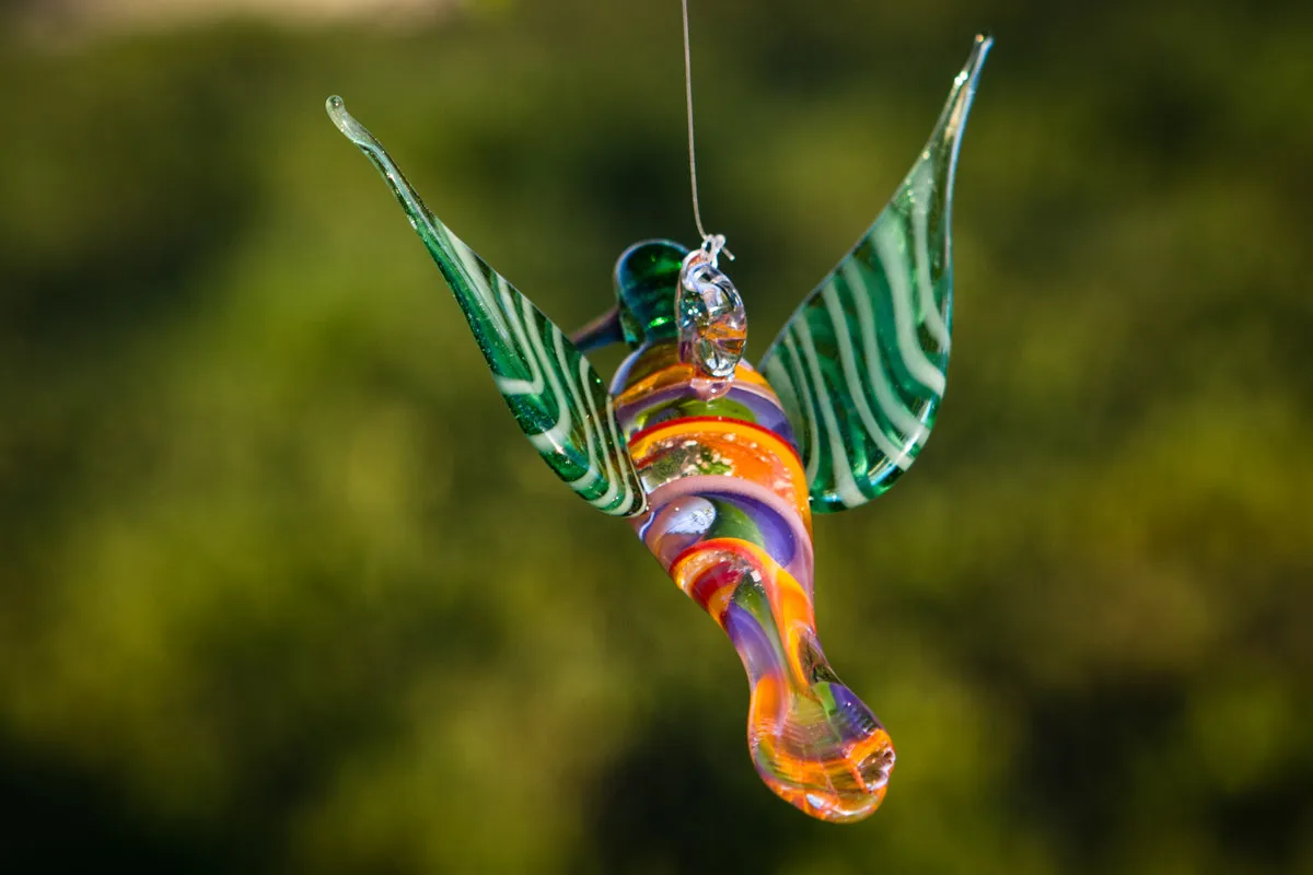 Rainbow Glass Hummingbird with Infused Ash