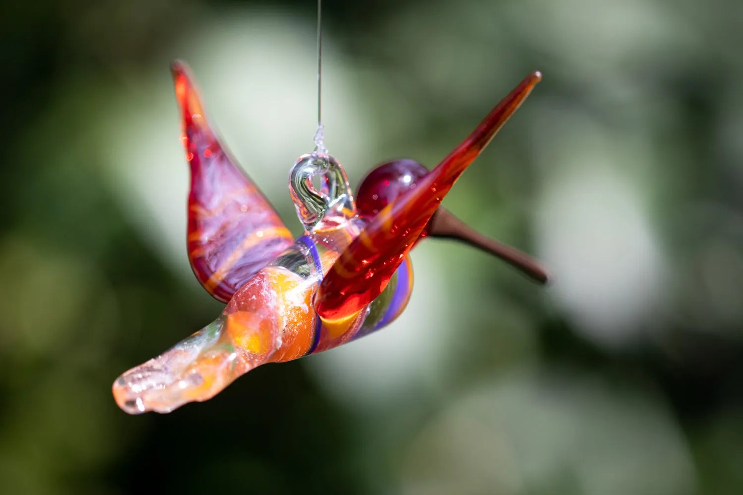 Rainbow Glass Hummingbird with Infused Ash