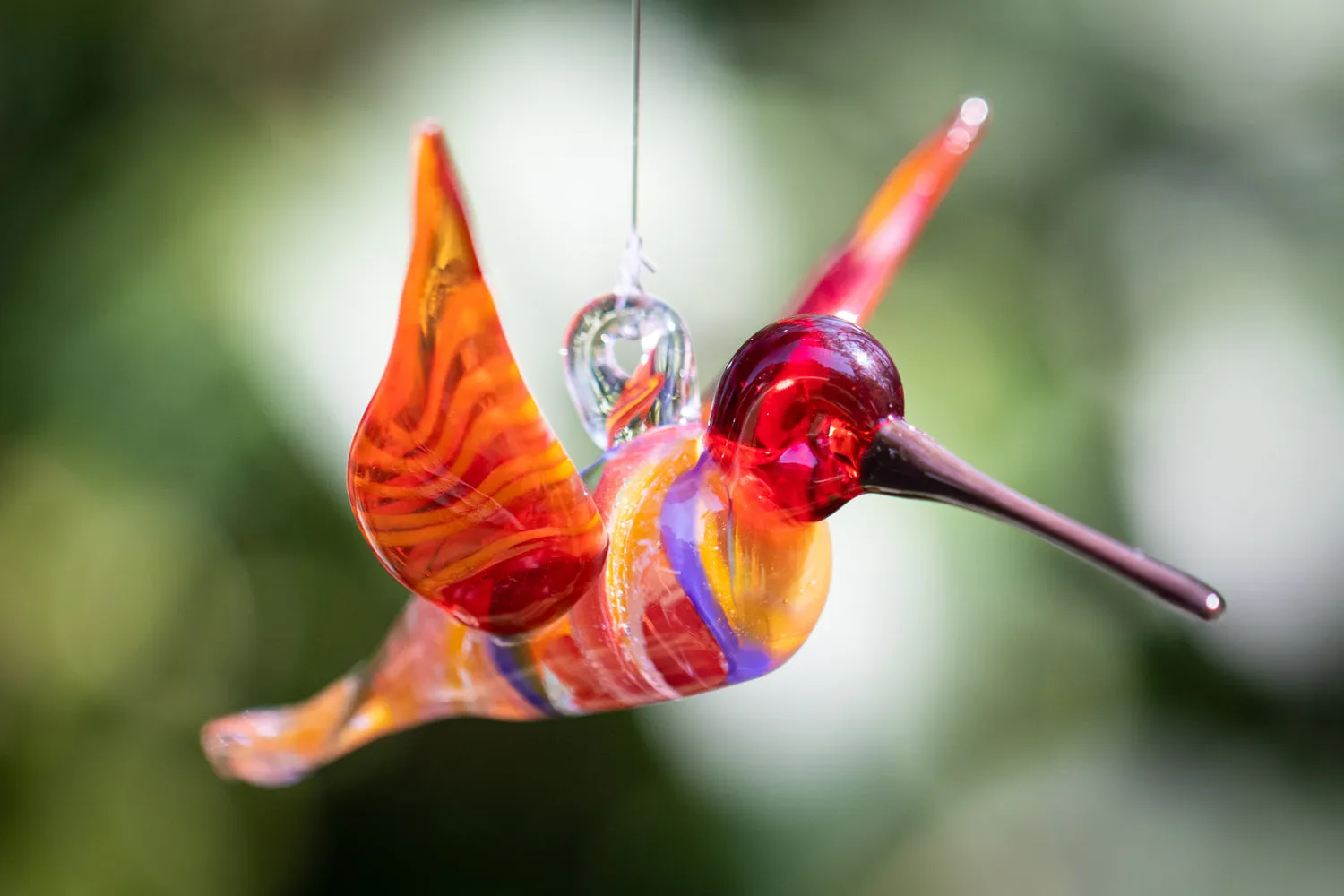 Rainbow Glass Hummingbird with Infused Ash