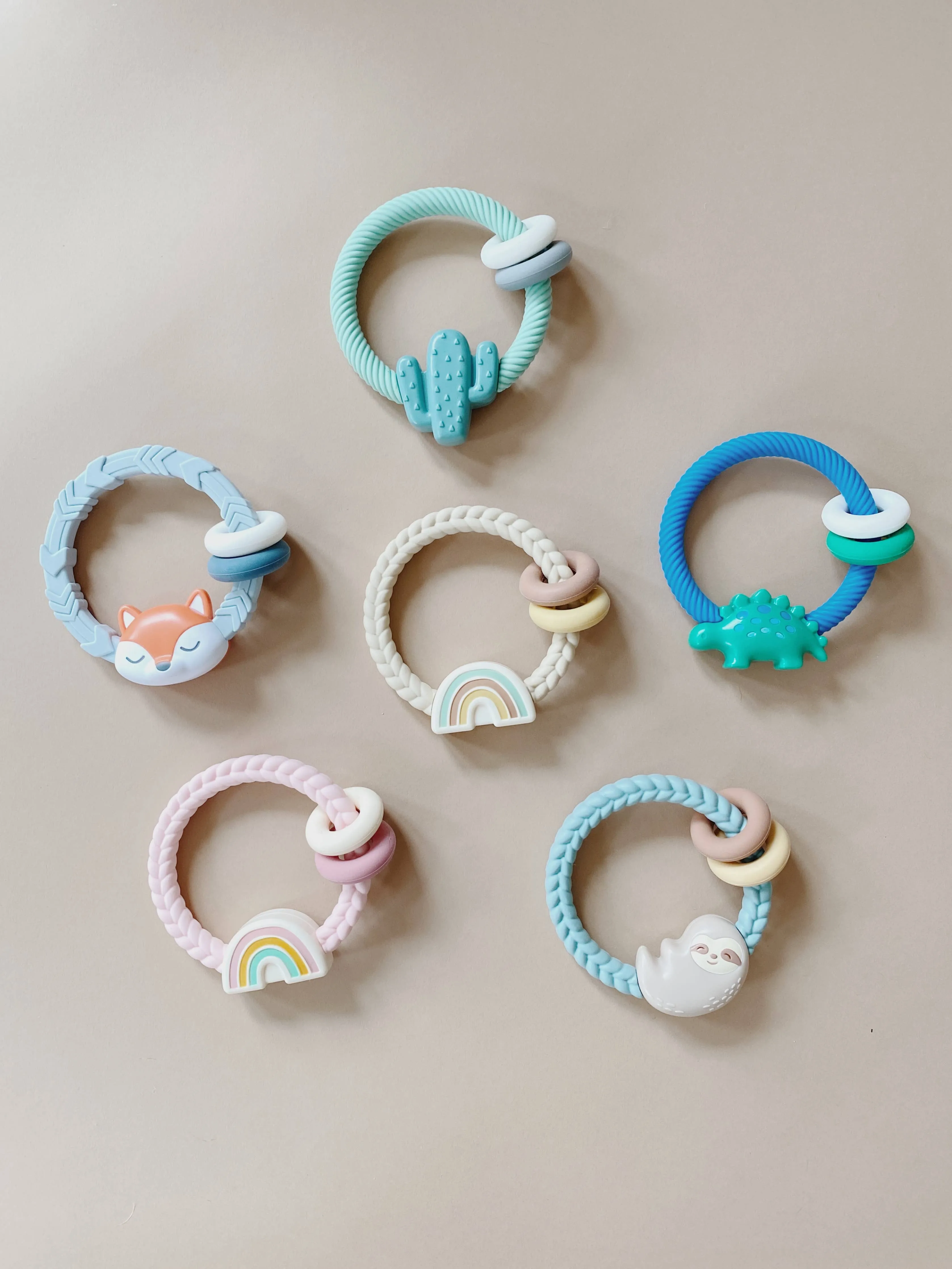 Ritzy Rattle™ Silicone Teether Rattles: Neutral Rainbow