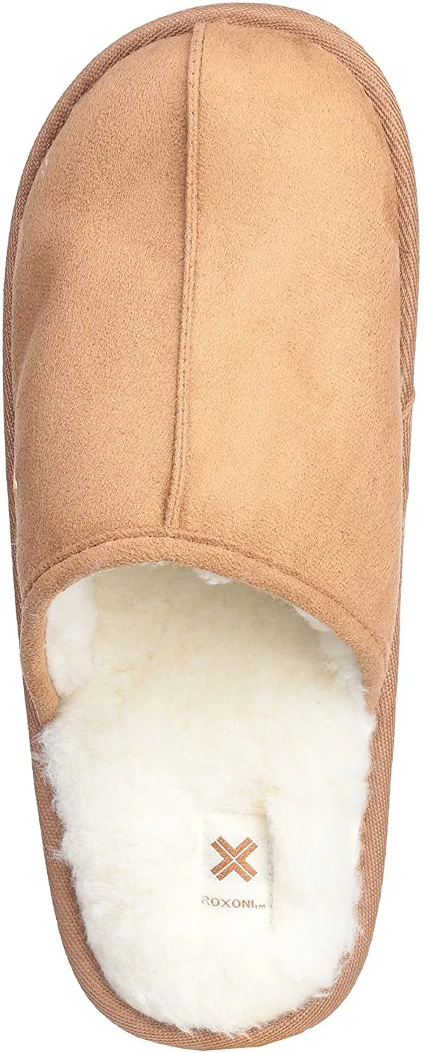 Roxoni Mens Suede Faux Sheepskin Lined House Slippers