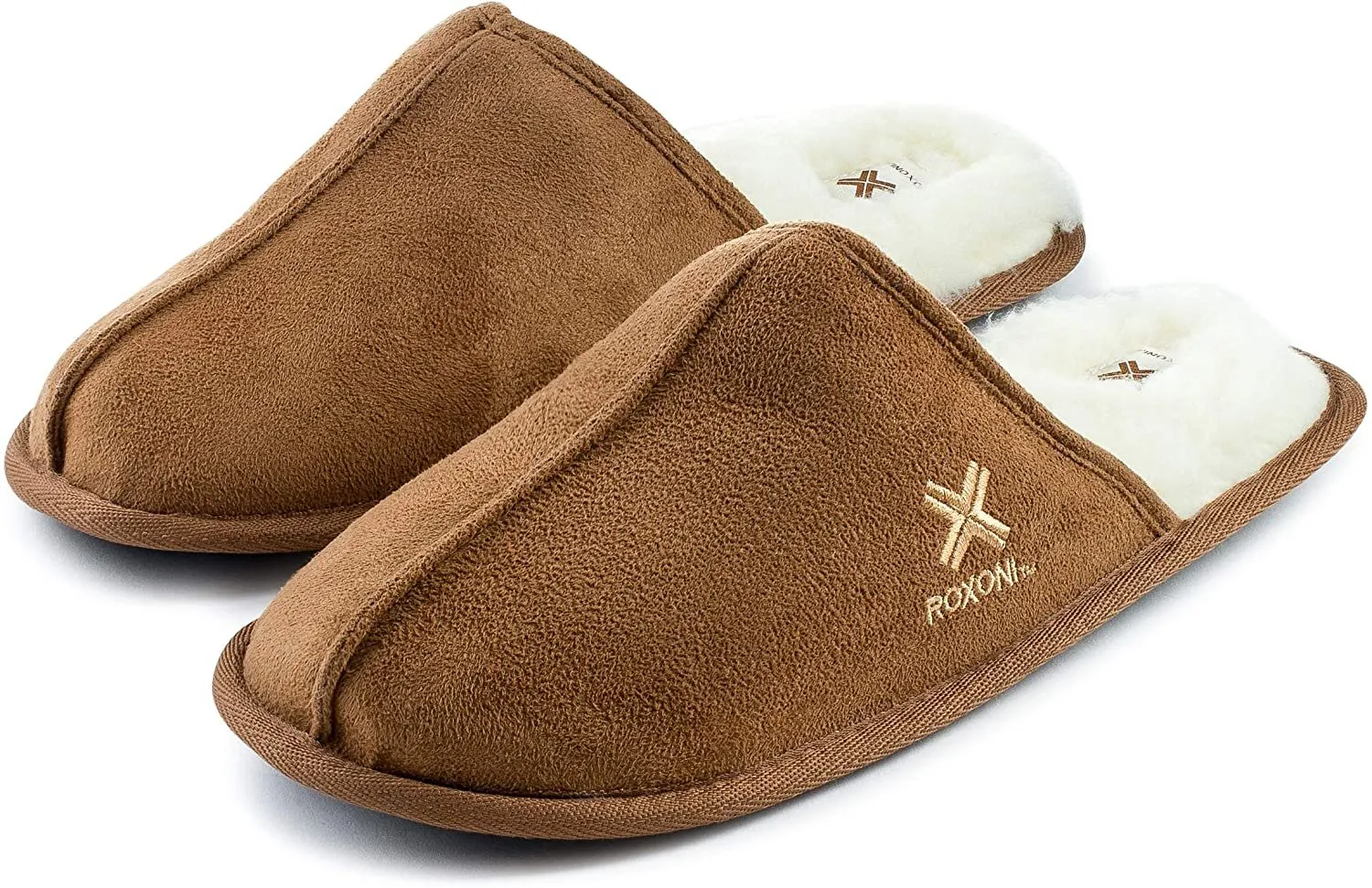 Roxoni Mens Suede Faux Sheepskin Lined House Slippers