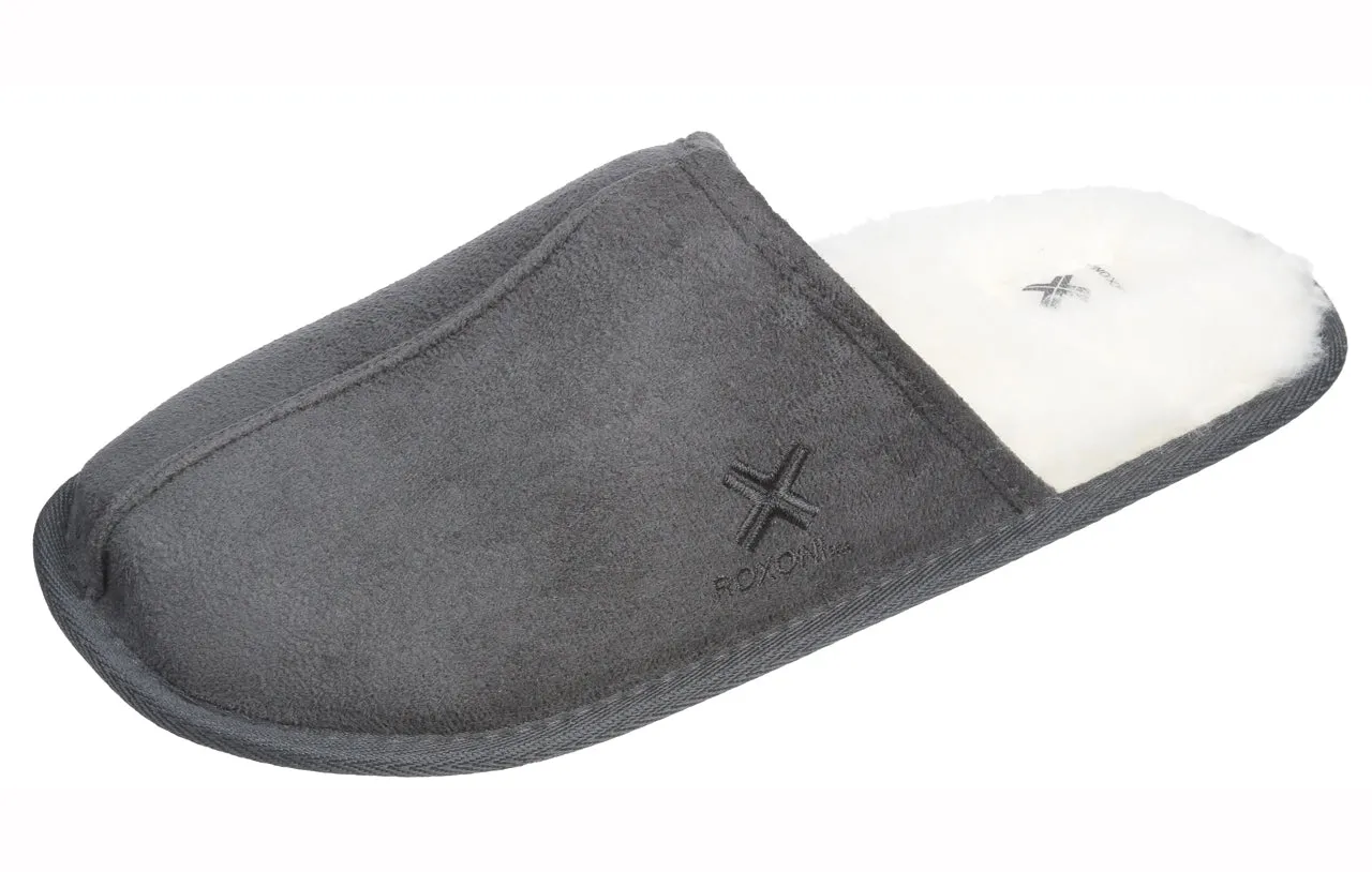 Roxoni Mens Suede Faux Sheepskin Lined House Slippers