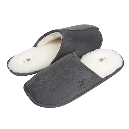 Roxoni Mens Suede Faux Sheepskin Lined House Slippers