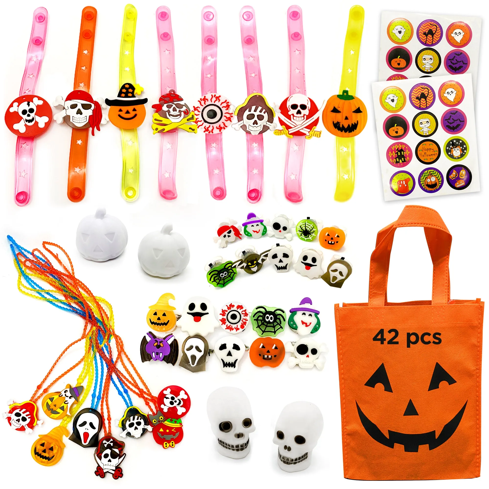 S SWIRLLINE Halloween Party Favors Light Up 42PCS - Bulk Toys Assortment Bucket Stuffers Pinata Filler - Trick or Treat Trinkets For Kids Classroom Tr