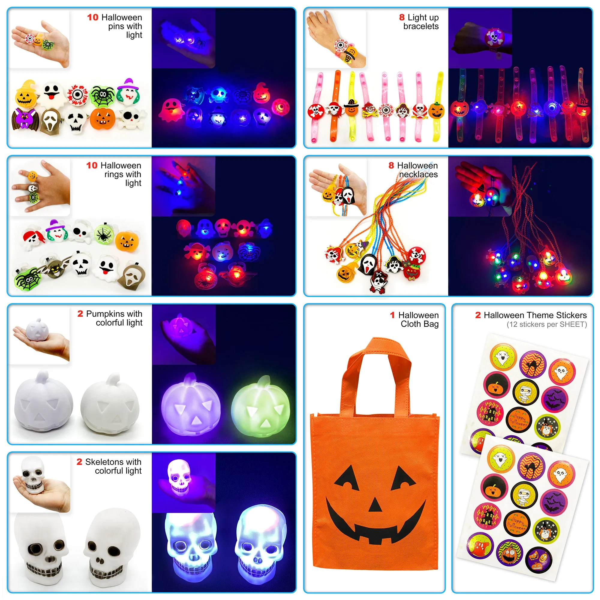 S SWIRLLINE Halloween Party Favors Light Up 42PCS - Bulk Toys Assortment Bucket Stuffers Pinata Filler - Trick or Treat Trinkets For Kids Classroom Tr